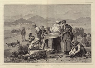 Contrabando en Gibraltar, contrabandistas preparándose para pasar la aduana española después de salir de Gibraltar de Henry Woods