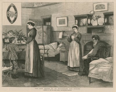 La nueva orden de Santa Catalina para enfermeras; un boceto en la sala Bouverie, Hospital de Westminster de Henry Woods