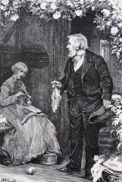 Mujer tejiendo con cuatro agujas de Henry Woods