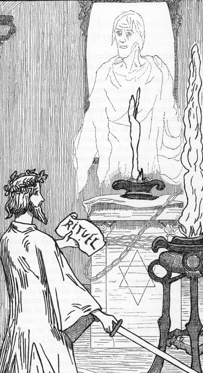 Espiritismo: Evocación de espíritus Dibujo de Henry de Malvost extraído de "Satanismo y Magia" de Jules Bois 1895 Colección particular de Henry de Malvost