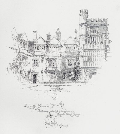 Brasenose College, Oxford, mostrando la entrada a las habitaciones del clérigo y escritor inglés Reginald Heber de Herbert (after) Railton
