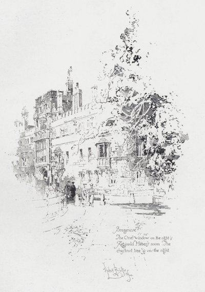 Brasenose College, Oxford, mostrando la habitación del clérigo y escritor inglés Reginald Heber de Herbert (after) Railton