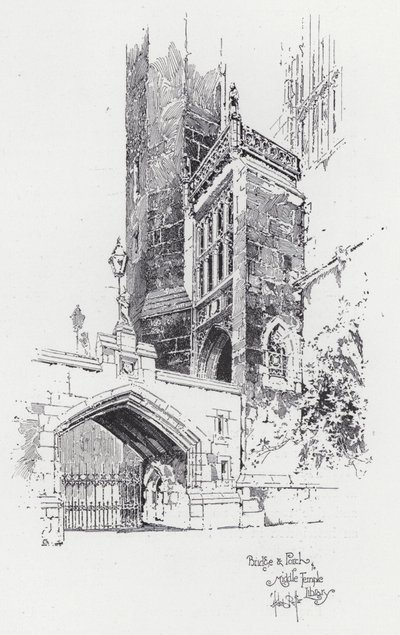 Puente y pórtico a la biblioteca del Middle Temple (grabado) de Herbert (after) Railton