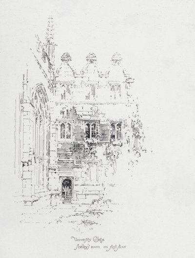 Habitación del poeta inglés Percy Bysshe Shelley en el primer piso del University College, Oxford de Herbert (after) Railton