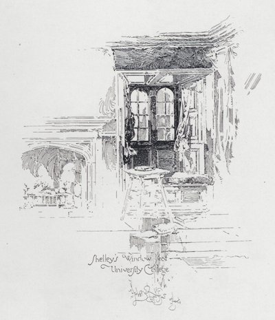 Asiento de ventana del poeta inglés Percy Bysshe Shelley en University College, Oxford de Herbert (after) Railton