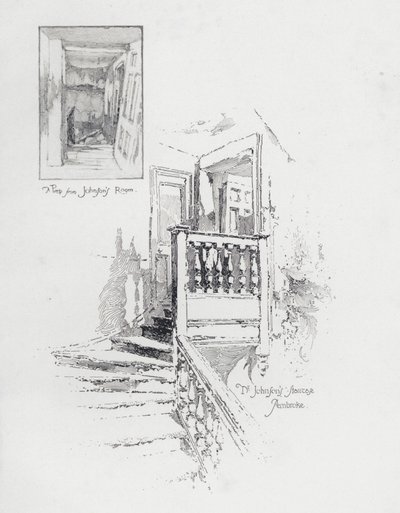 Habitación y escalera del escritor inglés Samuel Johnson, Pembroke College, Oxford de Herbert (after) Railton