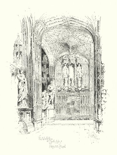 Bóveda de abanico en la nave sur de la capilla de Enrique VII (litografía) de Herbert (after) Railton