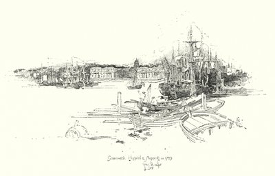 Hospital de Greenwich y embarcaciones, en 1749 de Herbert (after) Railton