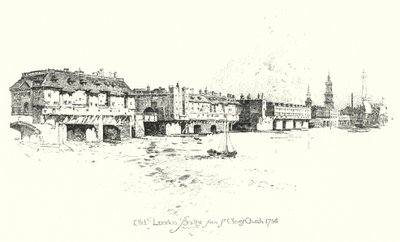 Puente de Londres antiguo, desde la Iglesia de St Olave de Herbert (after) Railton