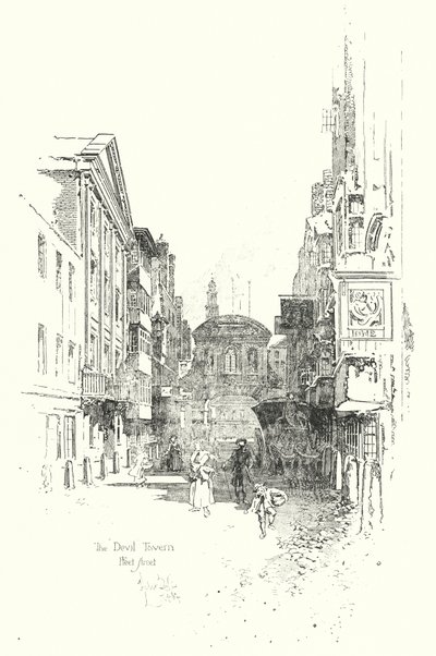 La Taberna del Diablo, Fleet Street, en la época del Dr. Johnson de Herbert (after) Railton