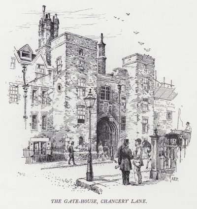 La Casa de la Puerta, Chancery Lane (grabado) de Herbert (after) Railton