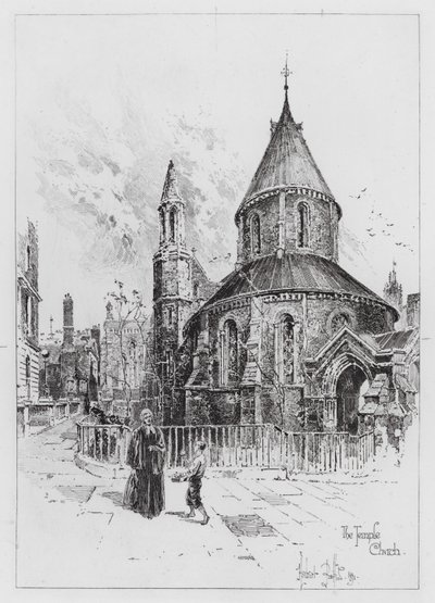 La iglesia del Temple (grabado) de Herbert (after) Railton