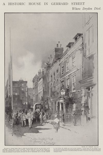 La casa en Gerrard Street, Londres, donde murió el poeta John Dryden en 1700 de Herbert (after) Railton