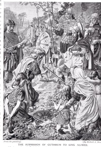 La sumisión de Guthrum al Rey Alfredo, ilustración de 