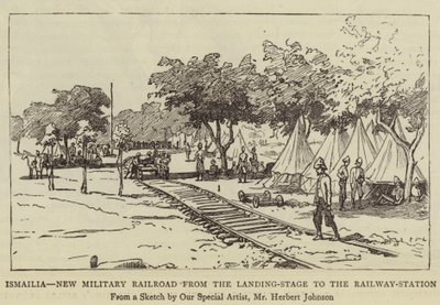 Ismailia, nuevo ferrocarril militar desde el muelle de desembarco hasta la estación de tren de Herbert Johnson