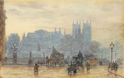 Abadía de Westminster desde el puente de Westminster 1892 (acuarela) de Herbert Menzies Marshall