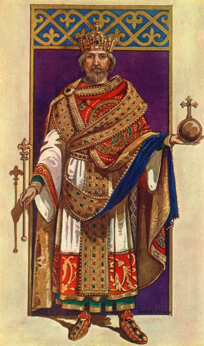 El Emperador Carlomagno en Vestimenta Completa A.D. 800, 1924 de Herbert Norris