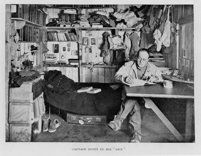 El Capitán Scott en su guarida en Winter Quarters de Herbert Ponting