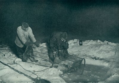 Dr. Atkinson y Clissold subiendo la trampa para peces, 28 de mayo de 1911 de Herbert Ponting