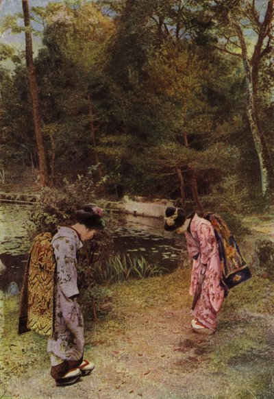 Saludos en el viejo jardín de Kinkakuji de Herbert Ponting