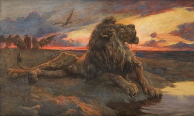 Estudio para El león moribundo (Acuarela) de Herbert Thomas Dicksee