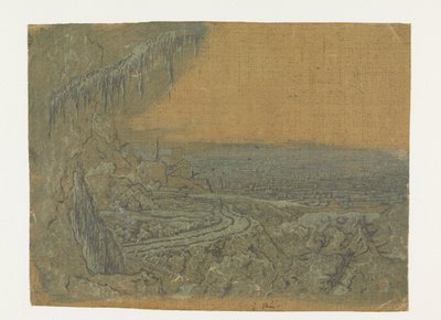 Vista lejana con una carretera y ramas cubiertas de musgo de Hercules Segers