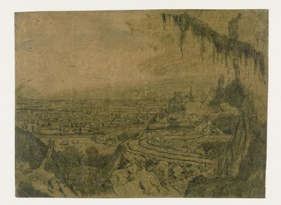 Vista lejana con una carretera y ramas cubiertas de musgo de Hercules Segers