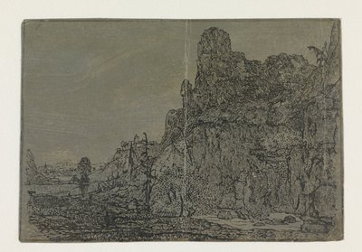 Paisaje con acantilado escarpado, versión pequeña Paisaje con un acantilado escarpado y un arroyo: versión pequeña de Hercules Segers