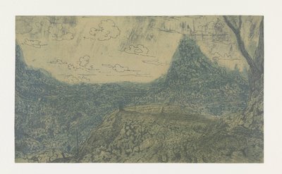 Paisaje de montaña con cresta, primera versión Paisaje de montaña con una cresta y un árbol bifurcado: primera versión de Hercules Segers