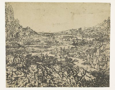 Valle de montaña con un río sinuoso de Hercules Segers