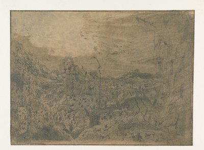 Paisaje rocoso con un hombre caminando a la derecha, primera versión Paisaje rocoso con un hombre caminando a la derecha: primera versión de Hercules Segers