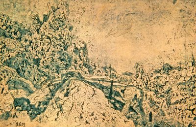 Paisaje rocoso con torre a lo lejos (tinta sobre papel) de Hercules Seghers