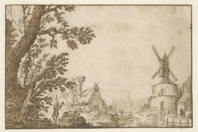Paisaje con un molino sobre un baluarte de Herman Breckerveld