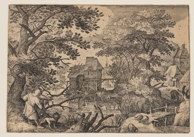 Paisaje fluvial con un deportista de Herman Duning
