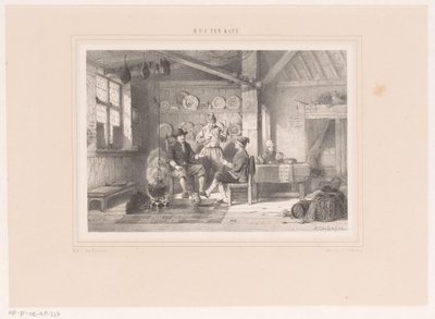 Interior con tres hombres junto a una chimenea. de Herman Frederik Carel ten Kate