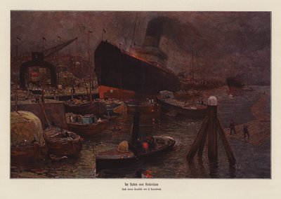 En el puerto de Rotterdam (litografía en color) de Herman Heijenbrock