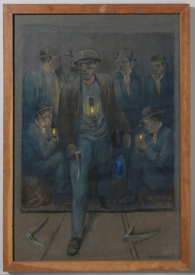 Los mineros dejan una jaula de pozo de Herman Heijenbrock