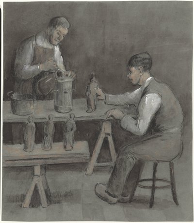 Dos trabajadores en la fabricación de figuritas de Herman Heijenbrock