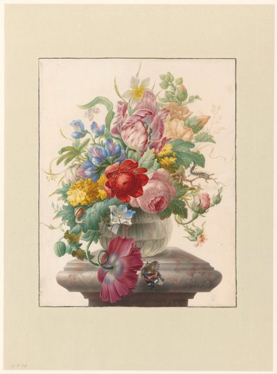 Flores en un jarrón de cristal con una mariposa
Flores en jarrón con Atalanta de Herman Henstenburgh