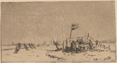 Paisaje invernal con patinadores de Herman Heuff (signed by artist)