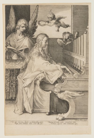 Santa Cecilia tocando el órgano con dos ángeles de Herman Jansz. Muller