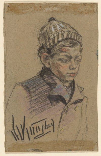 Niño con abrigo y sombrero de Herman Kruyder (signed by artist)