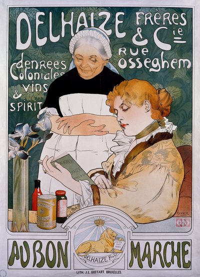 Dama y criada, cartel para la compañía Delhaize Freres et Cie au bon marché de Herman Richir