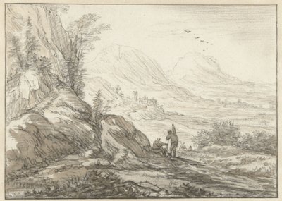 Paisaje de montaña con vista a un valle de Herman Saftleven