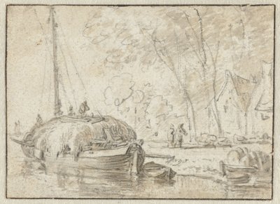Barcaza de heno en una orilla de Herman Saftleven