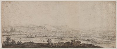 Paisaje con el pueblo de Schenkenschanz, Gelderland, 1600s de Herman Saftleven