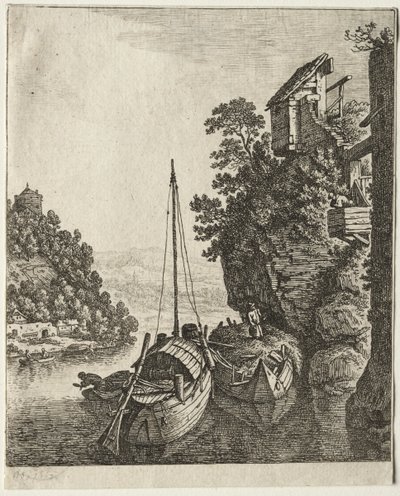 Dos barcos amarrados bajo una roca de Herman Saftleven
