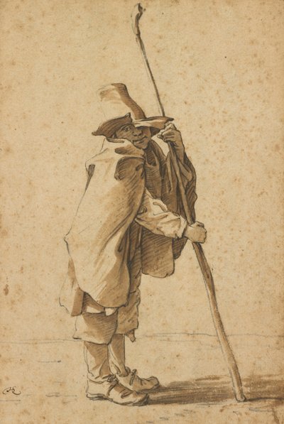 Un joven pastor apoyado en su "Houlette" de Herman Saftleven the Younger
