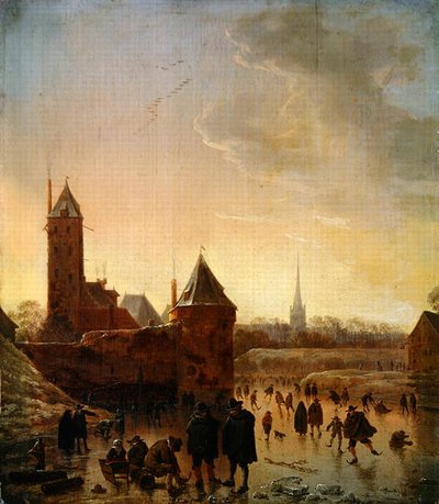 Patinaje sobre Hielo frente a las Murallas de la Ciudad de Utrecht de Herman the Younger Saftleven