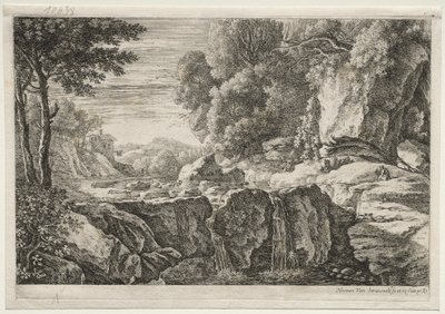 Cuatro Paisajes: La Pequeña Cascada de Herman van Swanevelt